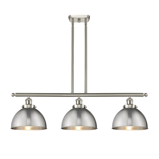 Innovations Derby 36in 3-Light LED Island Light | Industrial Farmhouse Brushed Satin Nickel Steel and Metal Shade | Model 916-3I-SN-MFD-10-SN-LED