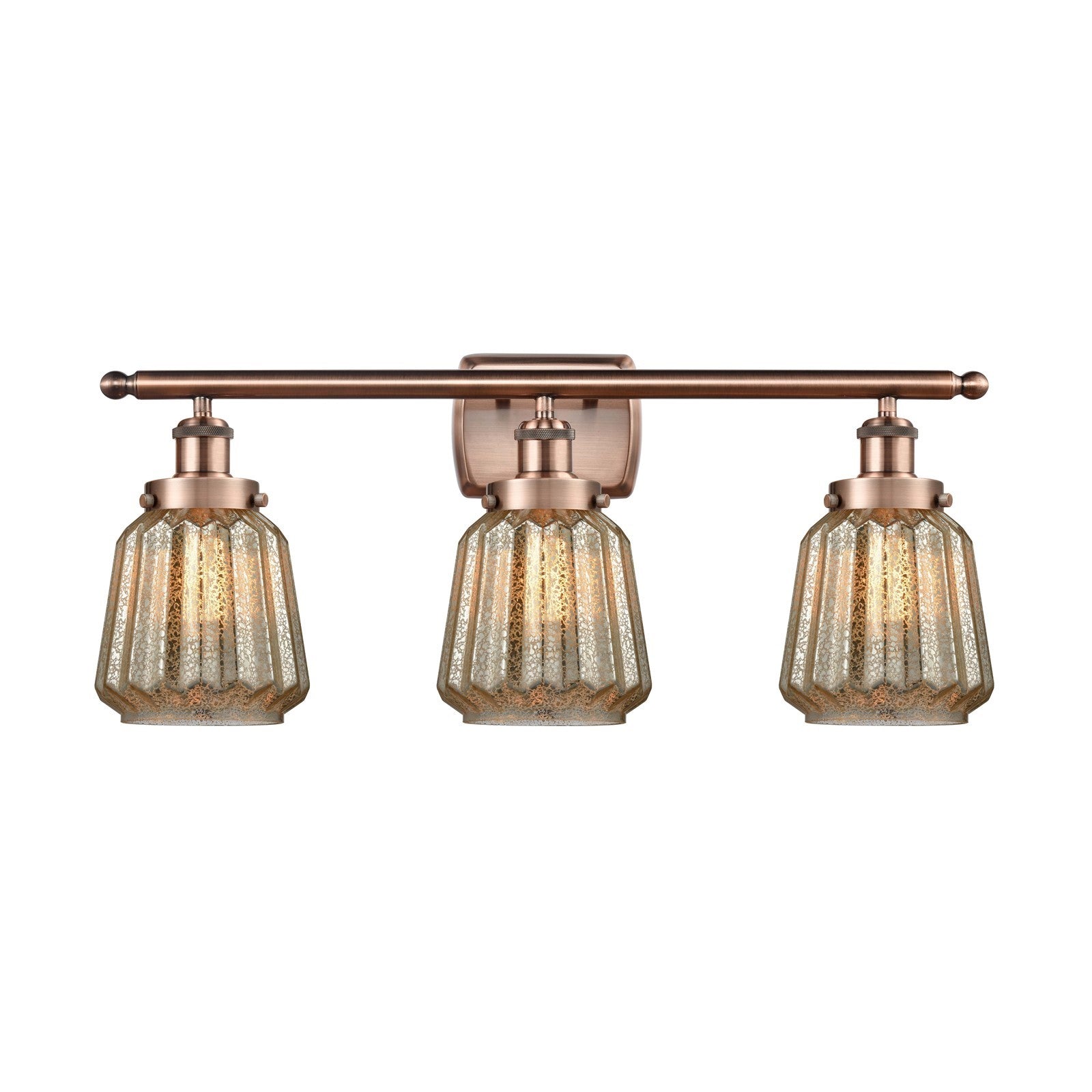 Innovations Chatham 27in 3-Light Bath Vanity Light | Modern Transitional Antique Copper Steel and Mercury Ribbed Glass | Bathroom | Model 916-3W-AC-G146