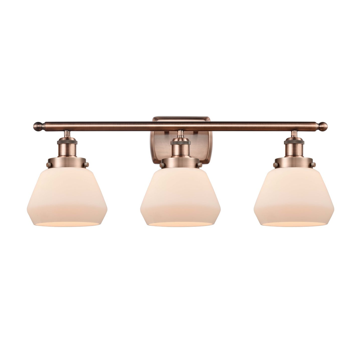 Innovations Fulton 27in 3-Light Bath Vanity Light | Modern Contempo Antique Copper Steel and Matte White Frosted Glass | Bathroom | Model 916-3W-AC-G171