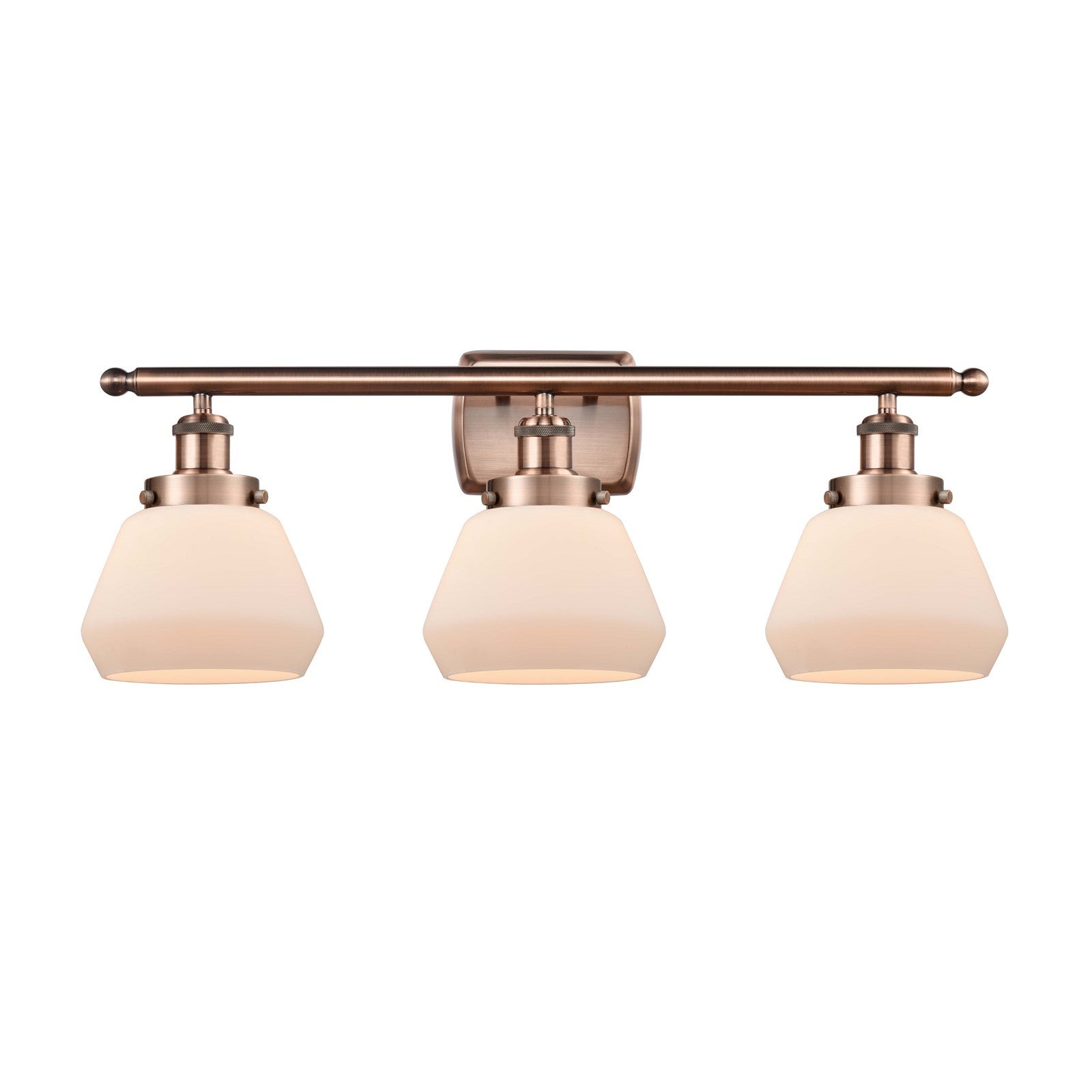 Innovations Fulton 27in 3-Light Bath Vanity Light | Modern Contempo Antique Copper Steel and Matte White Frosted Glass | Bathroom | Model 916-3W-AC-G171