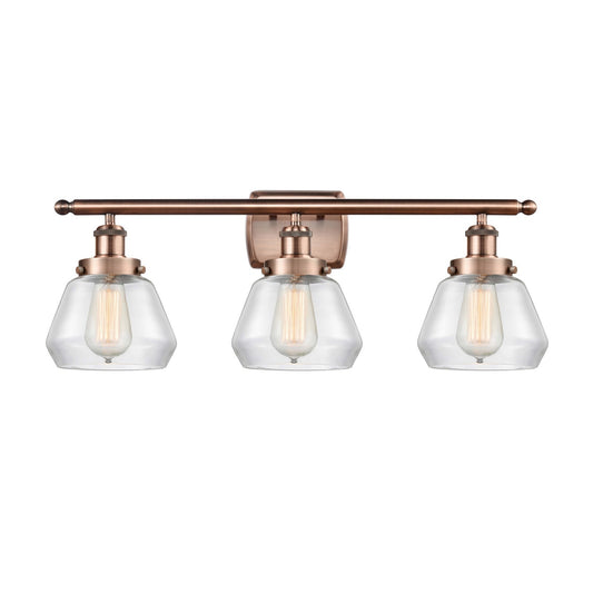 Innovations Fulton 27in 3-Light Bath Vanity Light | Modern Contempo Antique Copper Steel and Clear Glass | Bathroom Vanity | Model 916-3W-AC-G172