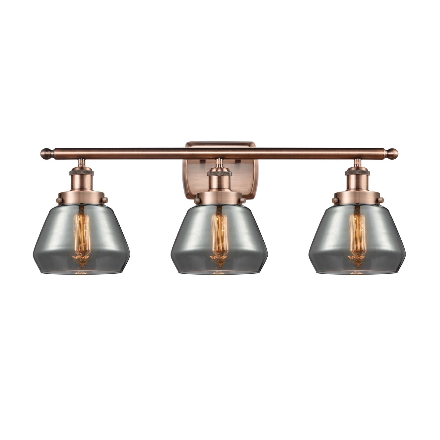 Innovations Fulton 27in 3-Light Bath Vanity Light | Modern Contempo Antique Copper Steel and Light Smoke Glass | Bathroom Vanity | Model 916-3W-AC-G173