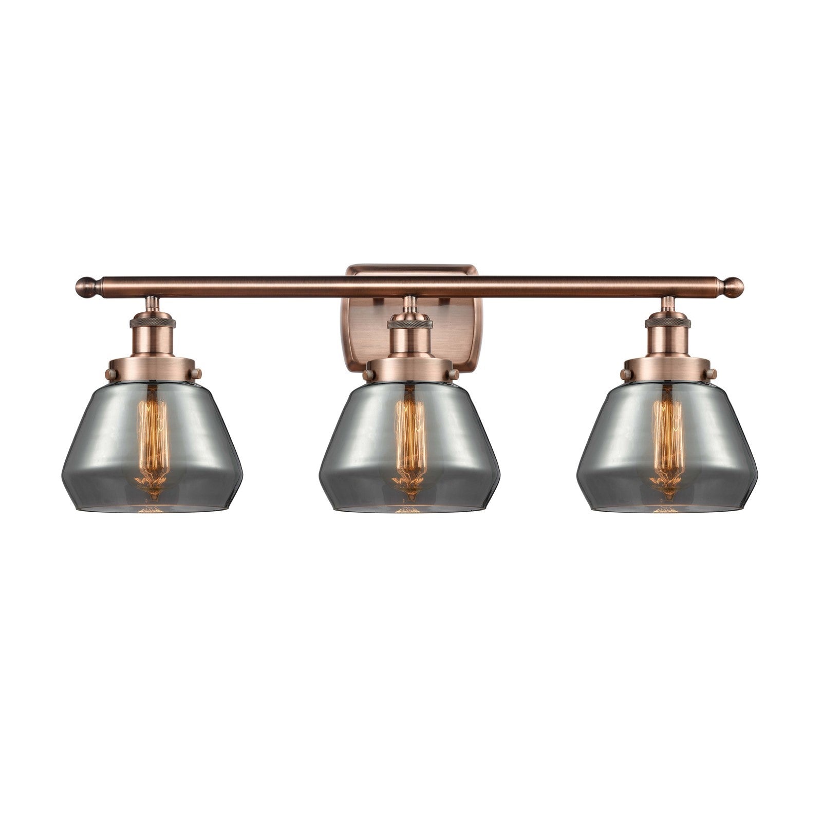 Innovations Fulton 27in 3-Light Bath Vanity Light | Modern Contempo Antique Copper Steel and Light Smoke Glass | Bathroom Vanity | Model 916-3W-AC-G173
