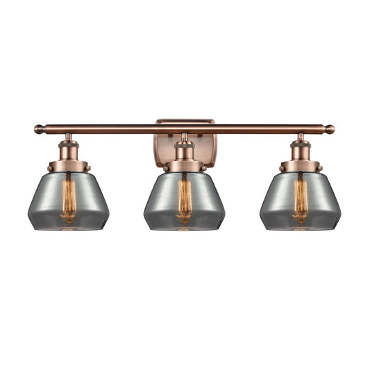 Innovations Fulton 27in 3-Light Bath Vanity Light | Modern Contempo Antique Copper Steel and Light Smoke Glass | Bathroom Vanity | Model 916-3W-AC-G173