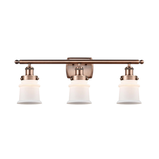 Innovations Canton 25.25in 3-Light Bath Vanity Light | Modern Transitional Antique Copper Steel and Matte White Frosted Glass | Model 916-3W-AC-G181S