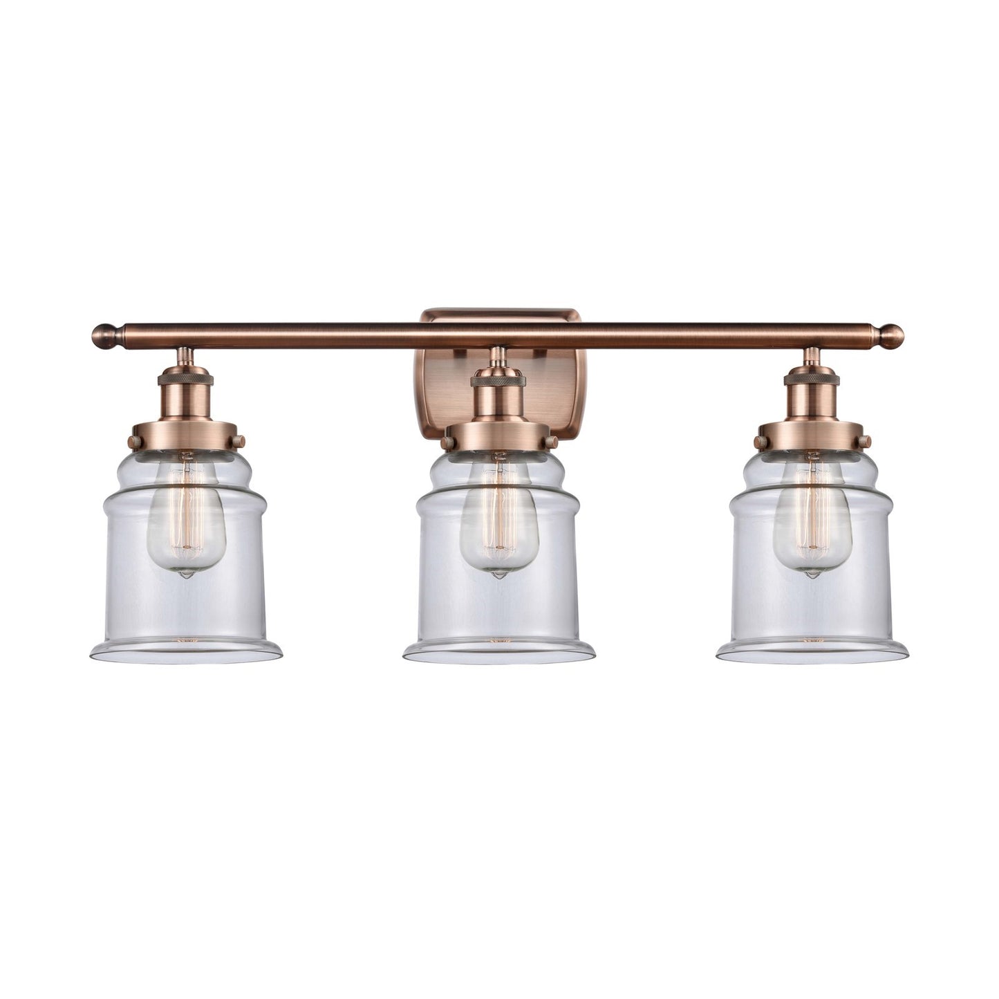 Innovations Canton 26in 3-Light Bath Vanity Light | Modern Transitional Antique Copper Steel and Clear Transparent Glass | Bathroom | Model 916-3W-AC-G182