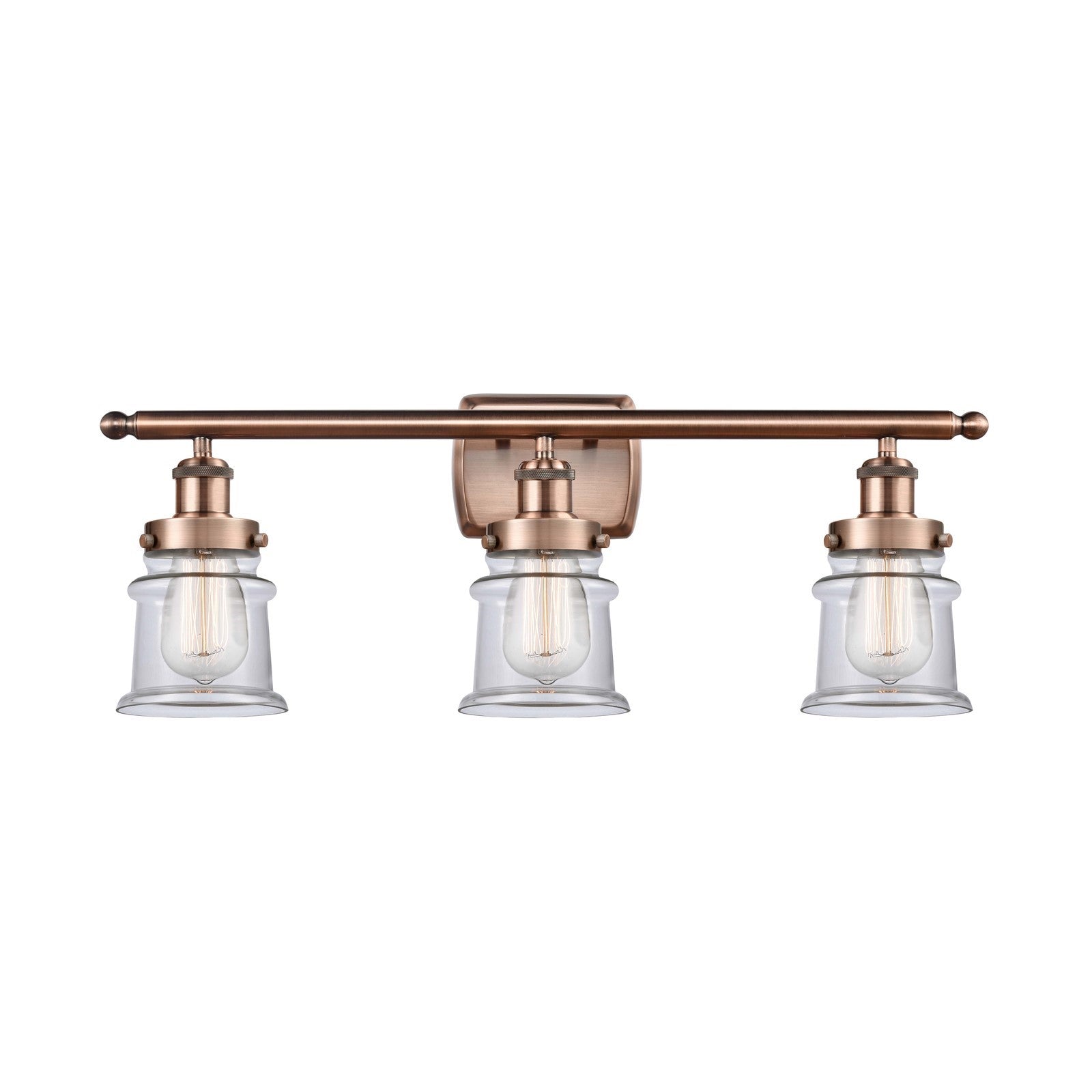 Innovations Canton 25.25in 3-Light Bath Vanity Light | Modern Transitional Antique Copper Steel and Clear Transparent Glass | Model 916-3W-AC-G182S
