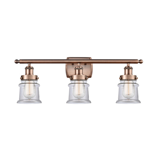 Innovations Canton 25.25in 3-Light Bath Vanity Light | Modern Transitional Antique Copper Steel and Clear Transparent Glass | Model 916-3W-AC-G182S