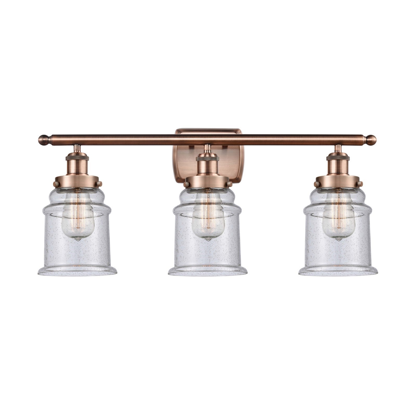 Innovations Canton 26in 3-Light Bath Vanity Light | Modern Transitional Antique Copper Steel and Seedy Textured Glass | Bathroom | Model 916-3W-AC-G184
