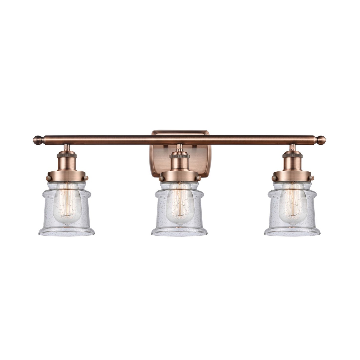 Innovations Canton 26in 3-Light Bath Vanity Light | Modern Contempo Antique Copper Steel and Seedy Glass Schoolhouse Shade | Model 916-3W-AC-G184S