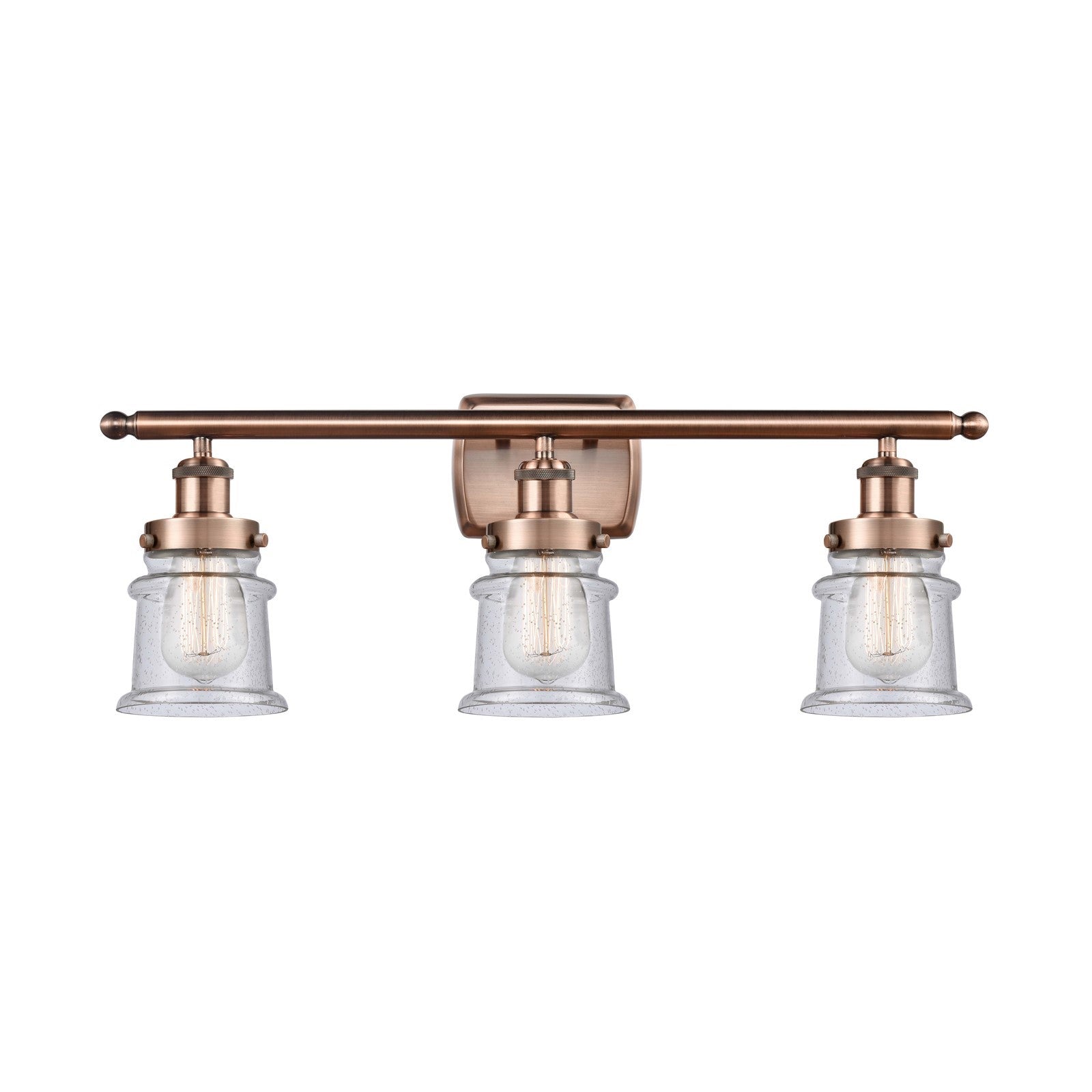 Innovations Canton 26in 3-Light Bath Vanity Light | Modern Contempo Antique Copper Steel and Seedy Glass Schoolhouse Shade | Model 916-3W-AC-G184S