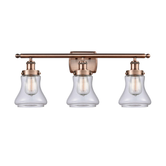 Innovations Bellmont 26in 3-Light Bath Vanity Light | Modern Contempo Antique Copper Steel and Clear Glass Schoolhouse Shade | Model 916-3W-AC-G192