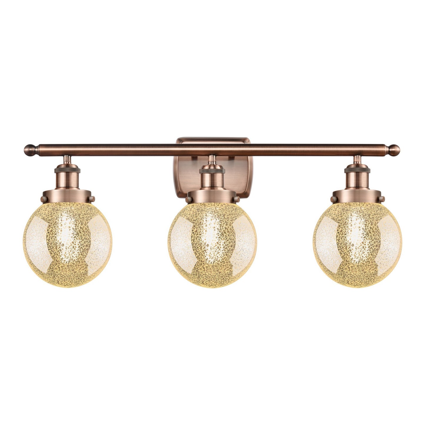 Innovations Beacon 26in 3-Light Bath Vanity Light | Modern Contempo Antique Copper Steel and Mercury Glass Globe Shade | Bathroom | Model 916-3W-AC-G208-6