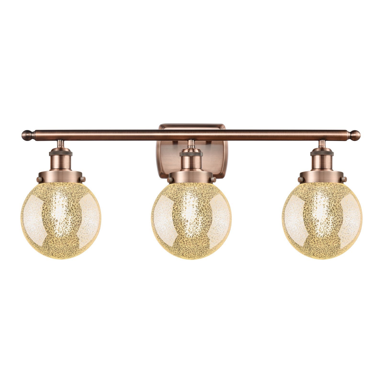 Innovations Beacon 26in 3-Light Bath Vanity Light | Modern Contempo Antique Copper Steel and Mercury Glass Globe Shade | Bathroom | Model 916-3W-AC-G208-6