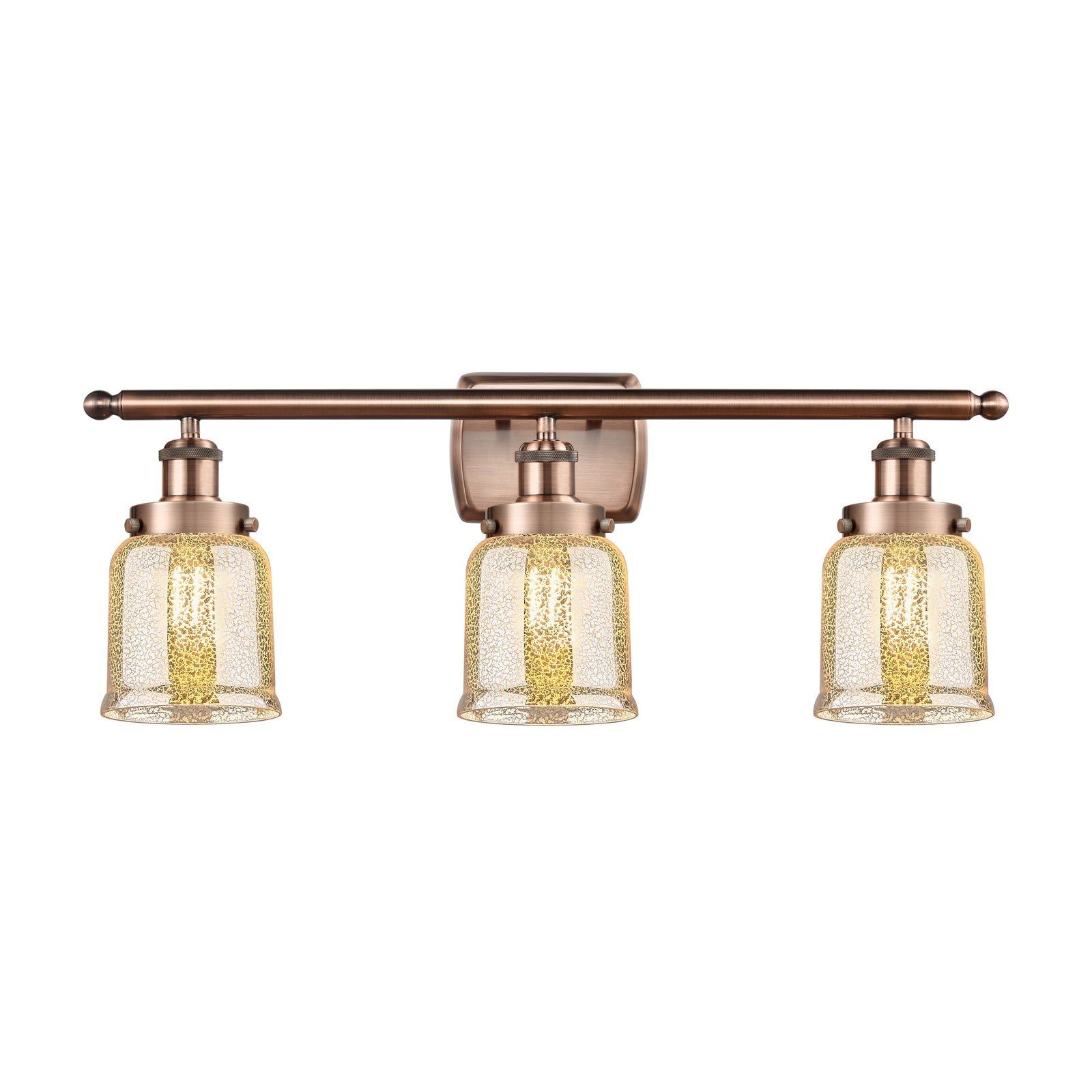 Innovations Bell 26in 3-Light Bath Vanity Light | Industrial Antique Copper Steel and Silver Plated Mercury Glass | Bathroom | Model 916-3W-AC-G58-LED