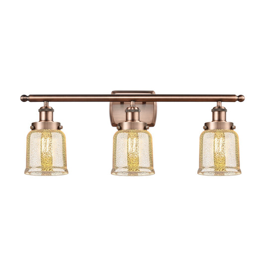 Innovations Bell 26in 3-Light Bath Vanity Light | Industrial Antique Copper Steel and Silver Plated Mercury Glass | Bathroom | Model 916-3W-AC-G58-LED