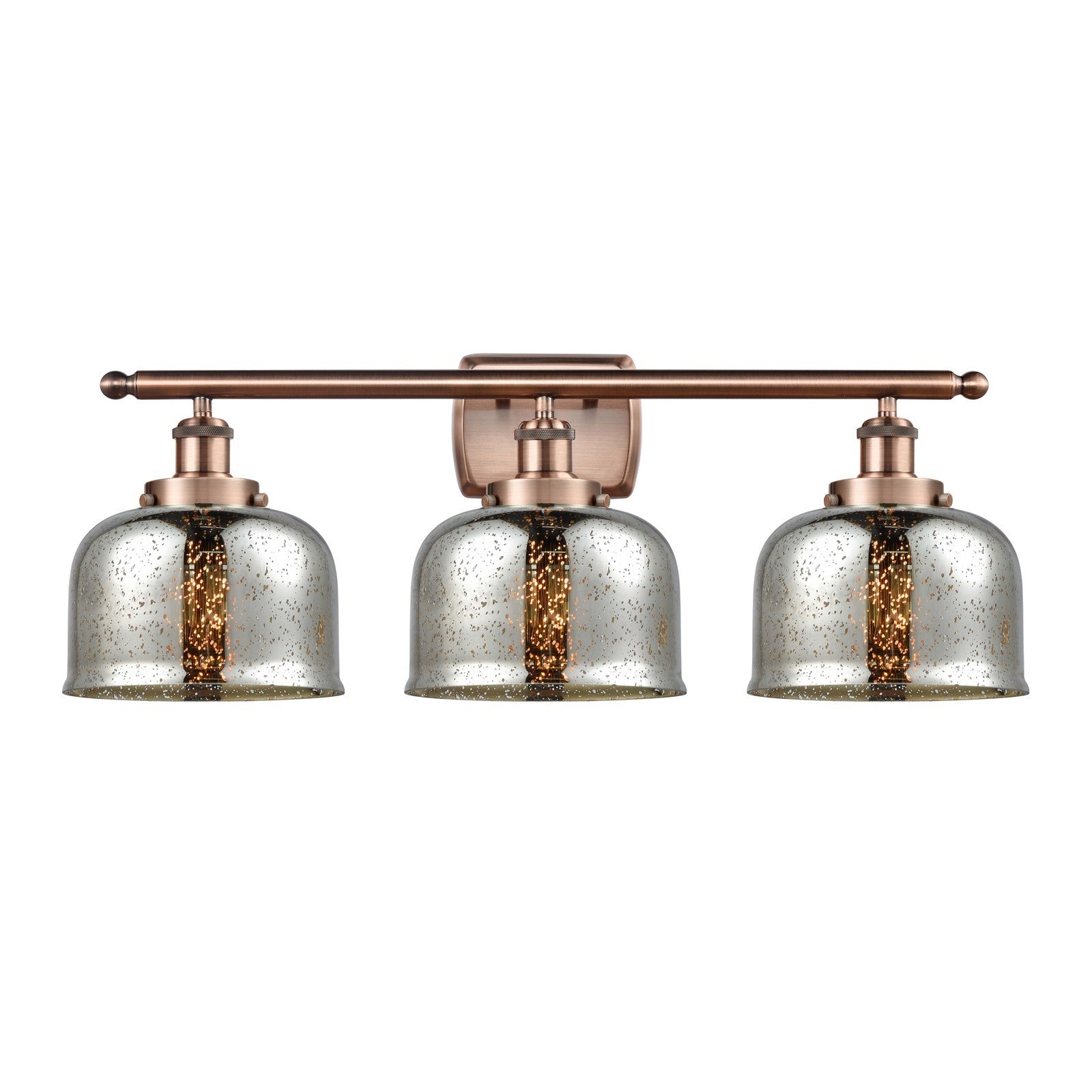 Innovations Bell 28in 3-Light Bath Vanity Light | Industrial Antique Copper and Silver Plated Mercury Glass | Bathroom Vanity | Model 916-3W-AC-G78-LED