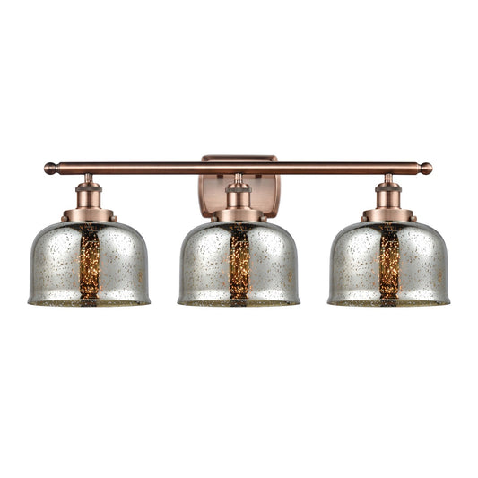 Innovations Bell 28in 3-Light Bath Vanity Light | Industrial Antique Copper and Silver Plated Mercury Glass | Bathroom Vanity | Model 916-3W-AC-G78-LED