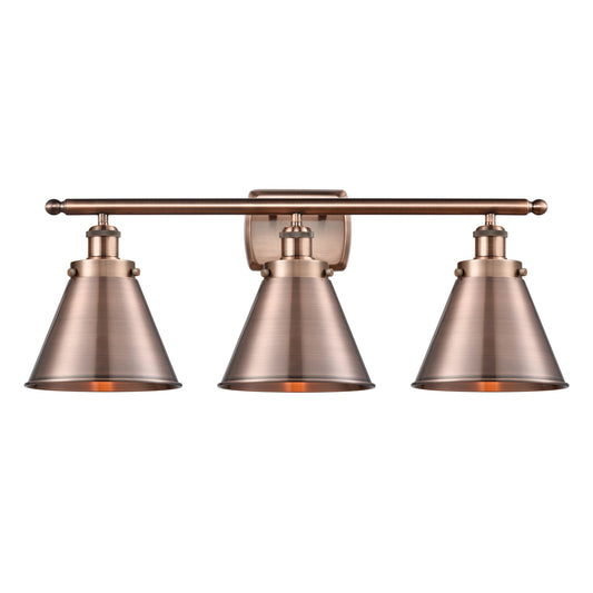 Innovations Appalachian 26in 3-Light Bath Vanity Light | Industrial Farmhouse Antique Copper Metal Shade | Bathroom Vanity | Model 916-3W-AC-M13-AC