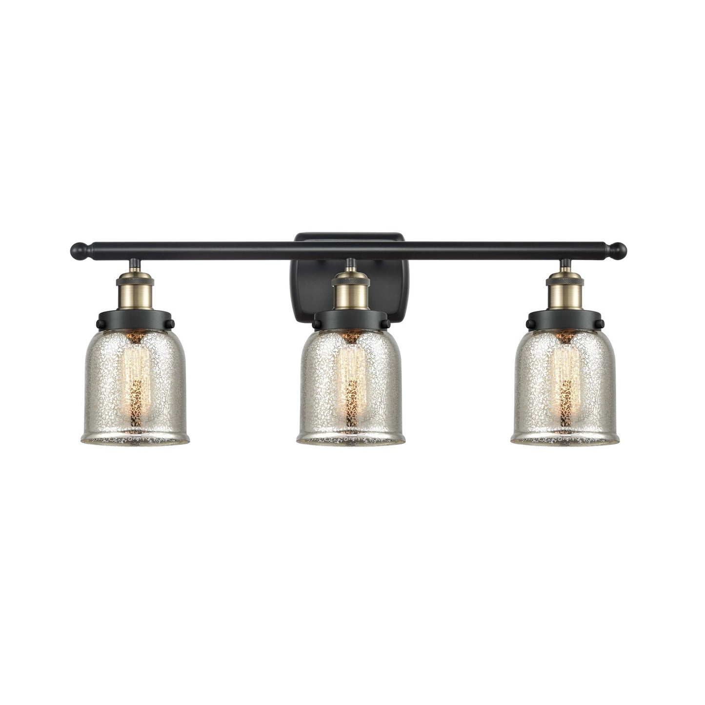 Innovations Bell 26in 3-Light Bath Vanity Light | Industrial Black Antique Brass and Silver Plated Mercury Glass | Bathroom Vanity | Model 916-3W-BAB-G58