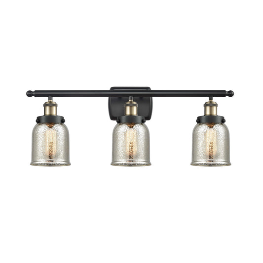 Innovations Bell 26in 3-Light Bath Vanity Light | Industrial Black Antique Brass and Silver Plated Mercury Glass | Bathroom Vanity | Model 916-3W-BAB-G58