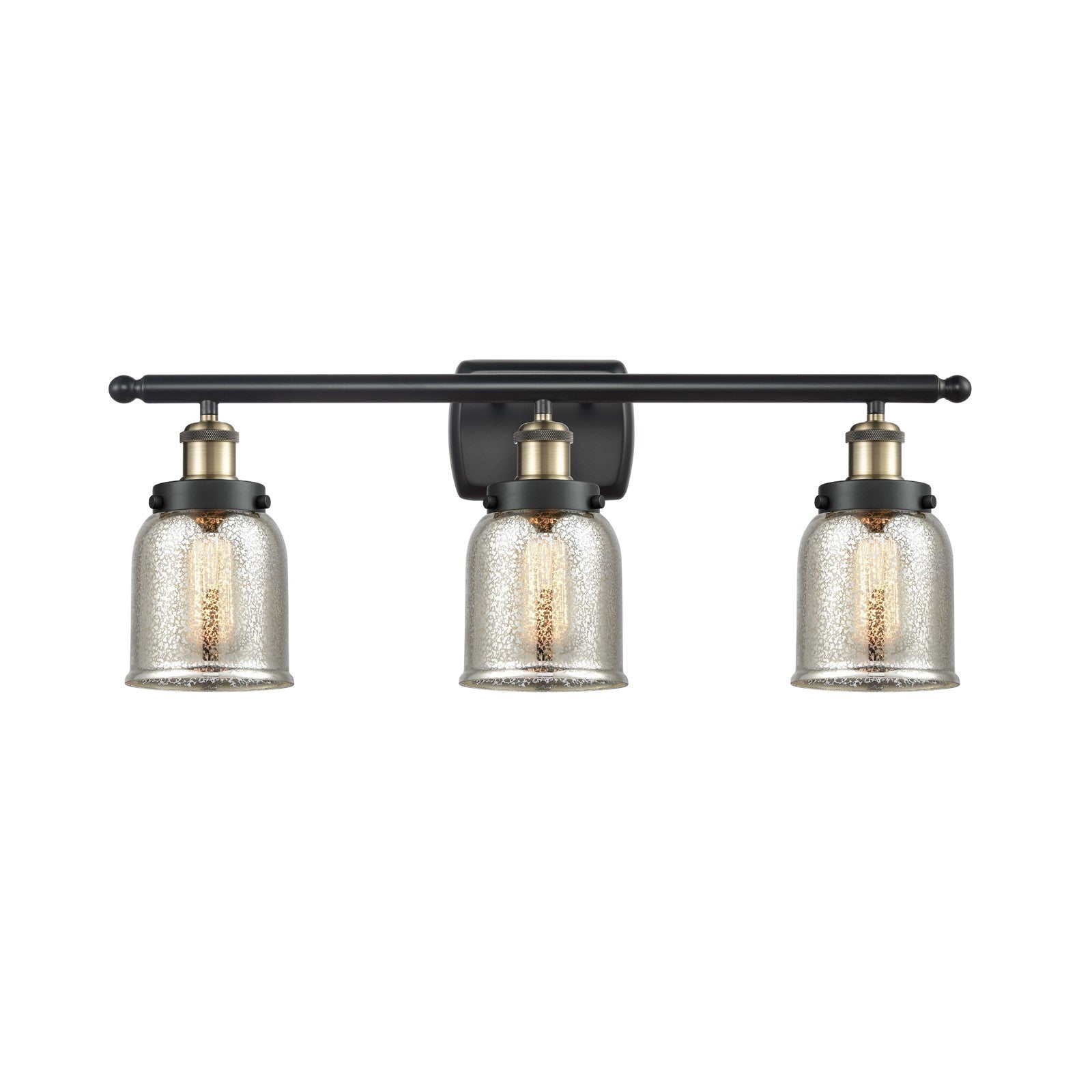 Innovations Bell 26in 3-Light Bath Vanity Light with LED Bulbs | Industrial Black Antique Brass and Silver Plated Mercury Glass | Model 916-3W-BAB-G58-LED