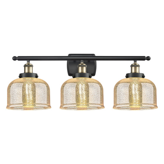 Innovations Bell 28in 3-Light Bath Vanity Light | Industrial Black Antique Brass and Silver Plated Mercury Glass | Bathroom Vanity | Model 916-3W-BAB-G78