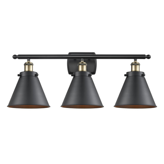 Innovations Appalachian 26in 3-Light Bath Vanity Light | Industrial Black Antique Brass and Matte Black Metal | Bathroom Vanity | Model 916-3W-BAB-M13-BK