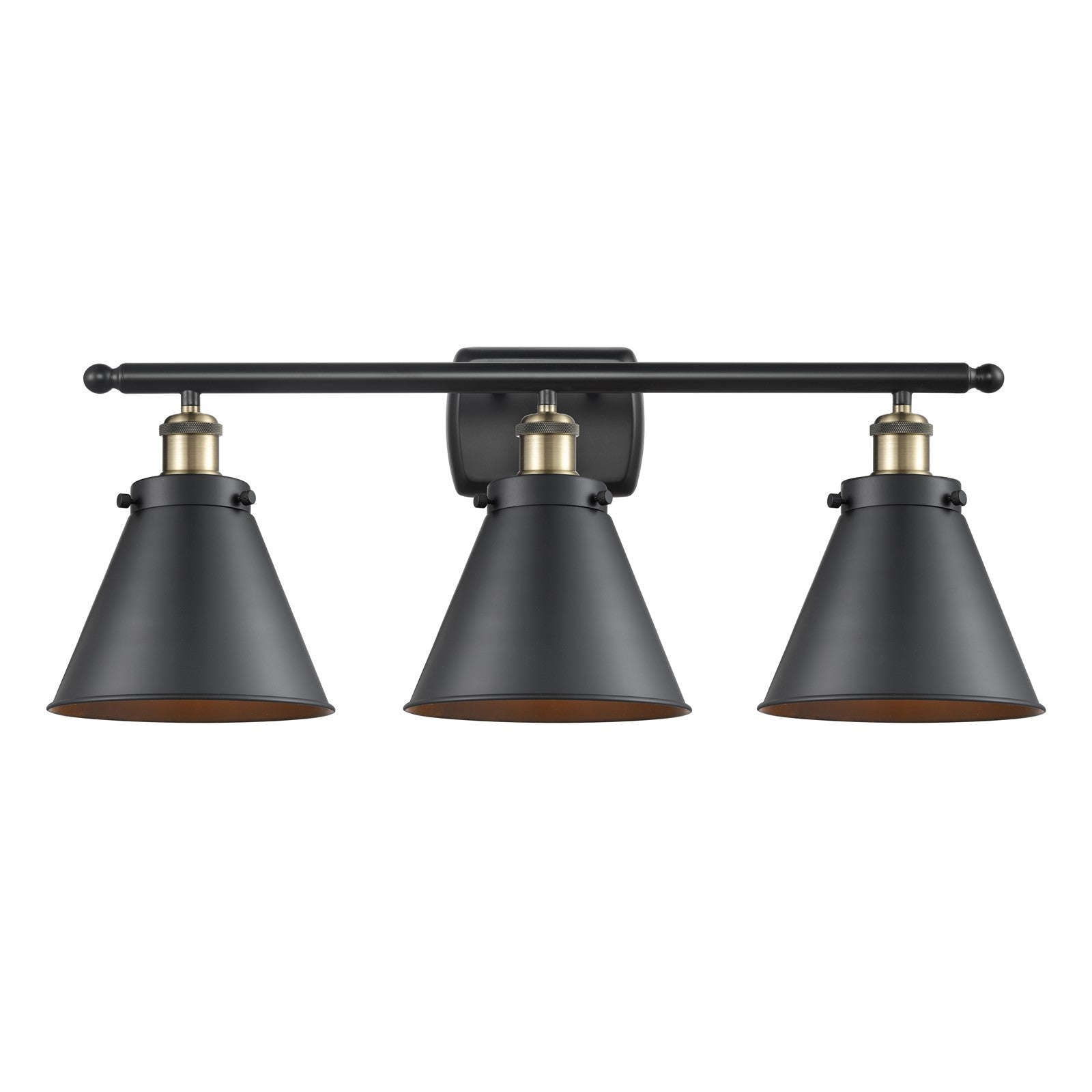 Innovations Appalachian 26in 3-Light Bath Vanity Light with LED | Industrial Black Antique Brass and Matte Black Metal | Model 916-3W-BAB-M13-BK-LED