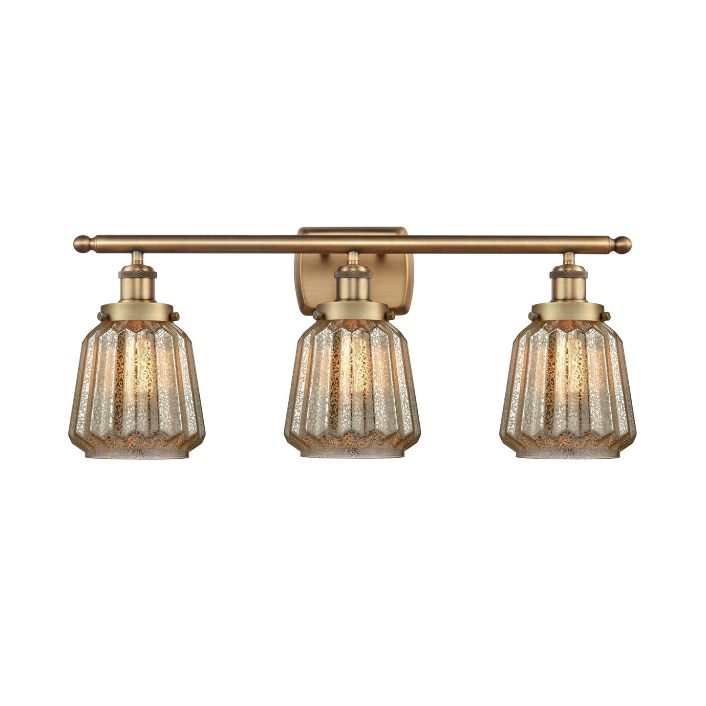 Innovations Chatham 27in 3-Light Bath Vanity Light | Brushed Brass Steel and Mercury Ribbed Glass | Bathroom Vanity | Model 916-3W-BB-G146