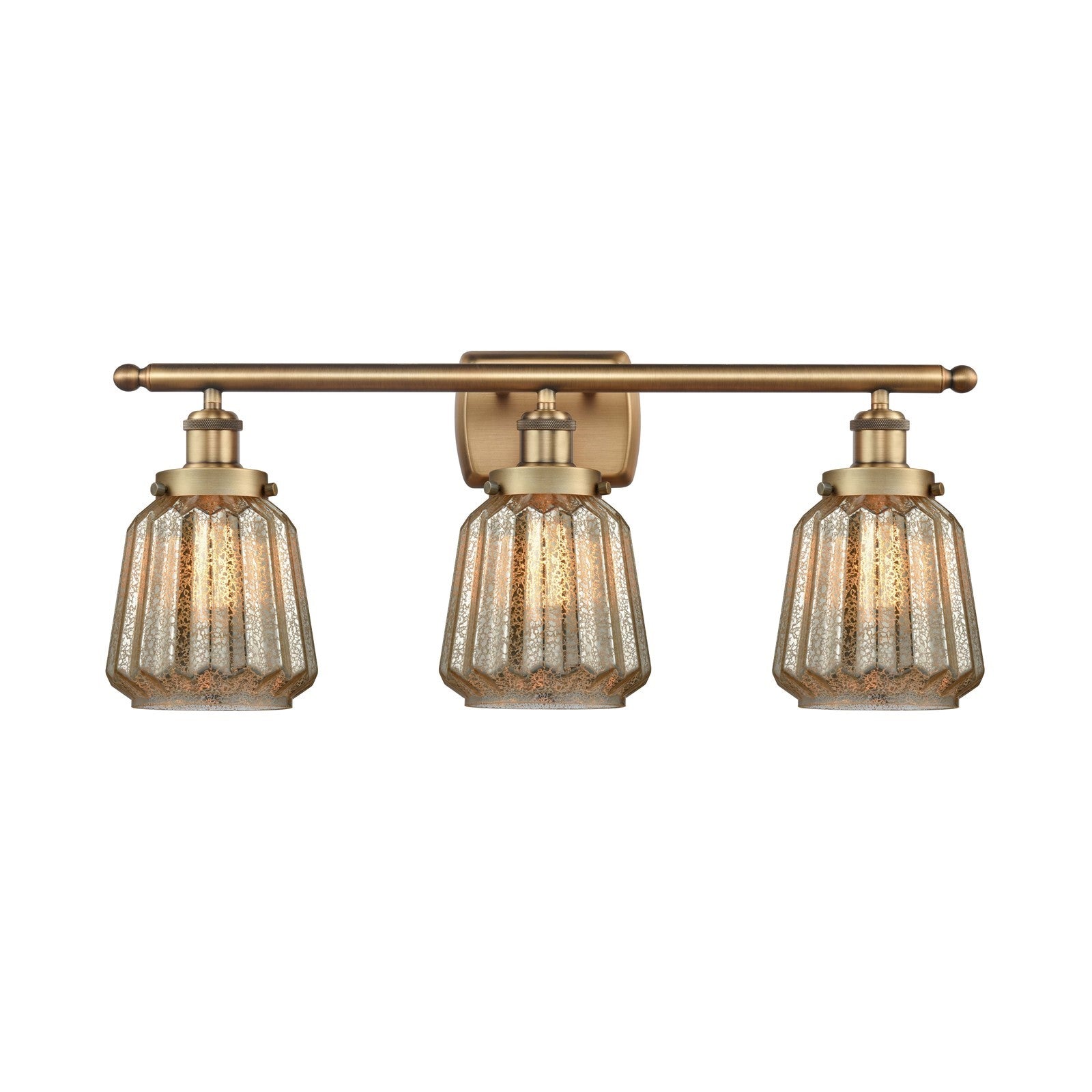 Innovations Chatham 27in 3-Light Bath Vanity Light | Brushed Brass Steel and Mercury Ribbed Glass | Bathroom Vanity | Model 916-3W-BB-G146