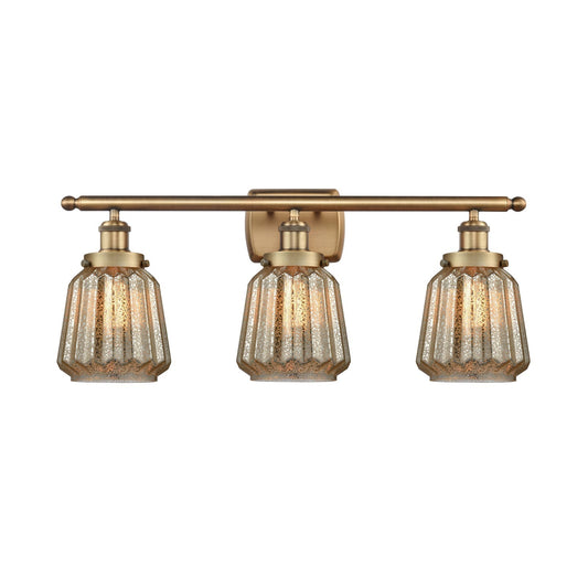 Innovations Chatham 27in 3-Light Bath Vanity Light | Brushed Brass Steel and Mercury Ribbed Glass | Bathroom Vanity | Model 916-3W-BB-G146