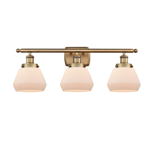 Innovations Fulton 27in 3-Light Bath Vanity Light | Brushed Brass Steel and Matte White Frosted Glass | Bathroom Vanity | Model 916-3W-BB-G171