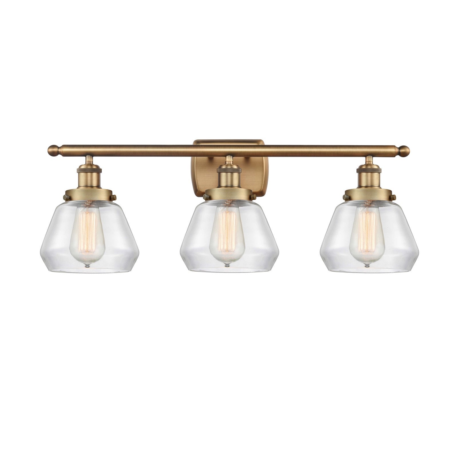 Innovations Fulton 27in 3-Light Bath Vanity Light | Brushed Brass Steel and Clear Schoolhouse Glass | Bathroom Vanity | Model 916-3W-BB-G172