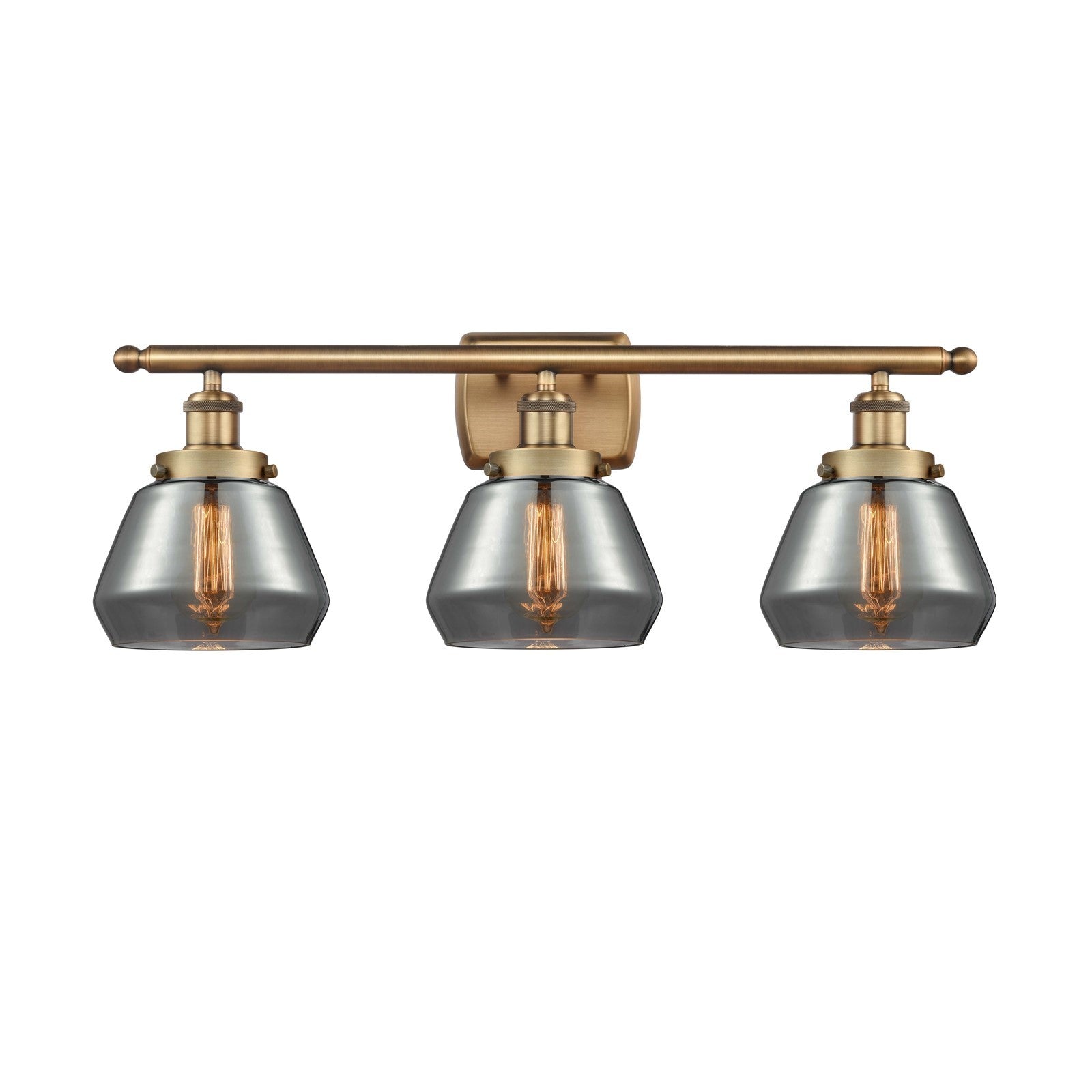 Innovations Fulton 27in 3-Light Bath Vanity Light | Brushed Brass Steel and Smoked Glass | Bathroom Vanity | 27 x 9.5 x 7.62 in | Model 916-3W-BB-G173