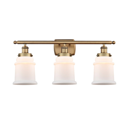 Innovations Canton 26in 3-Light Bath Vanity Light | Brushed Brass Steel and Matte White Frosted Glass | Bathroom Vanity | Model 916-3W-BB-G181