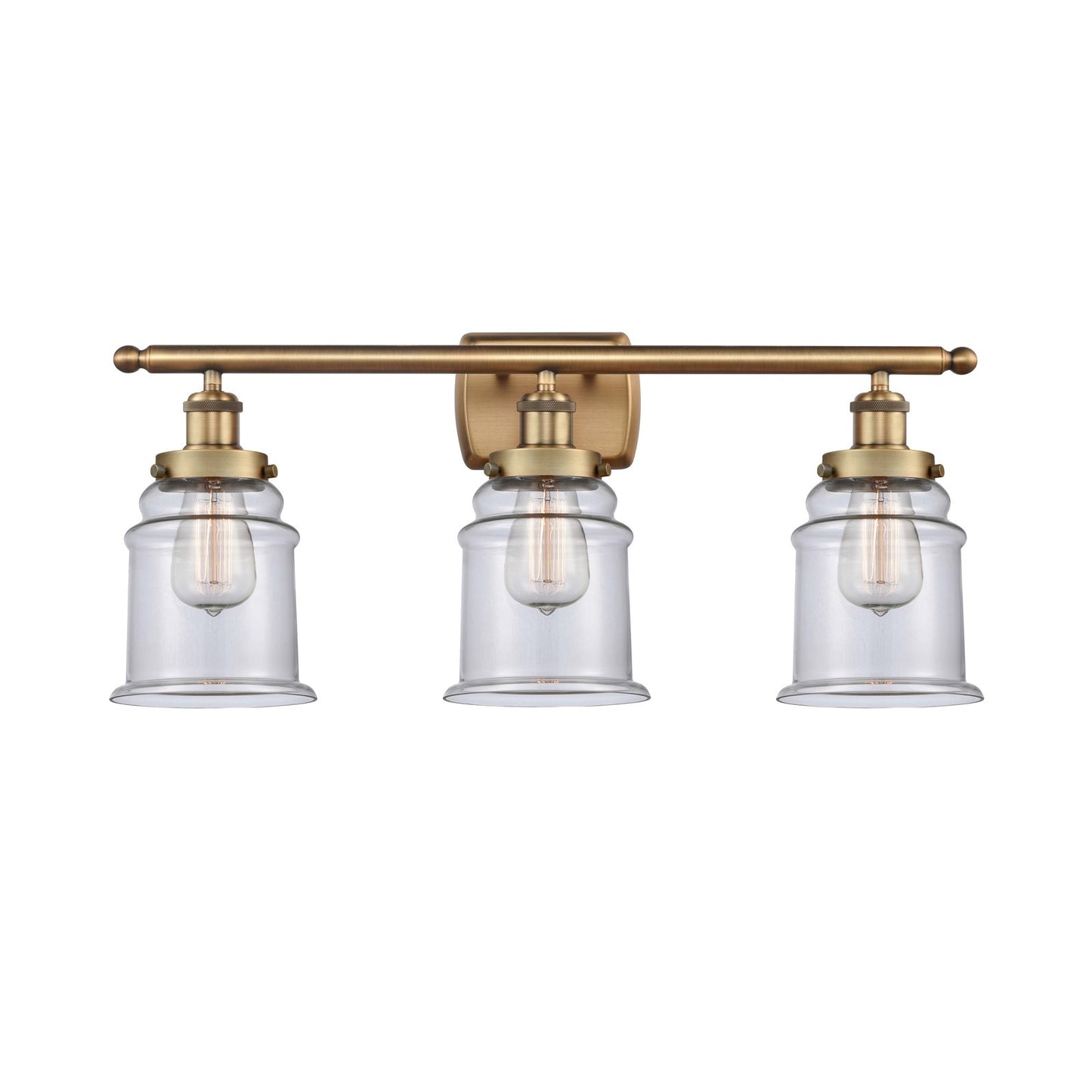 Innovations Canton 26in 3-Light Bath Vanity Light | Brushed Brass Steel and Clear Glass | Bathroom Vanity | 26 x 11.12 x 7.12 in | Model 916-3W-BB-G182