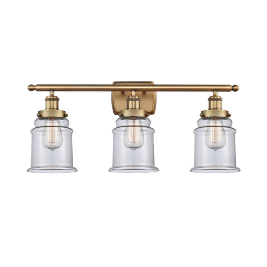 Innovations Canton 26in 3-Light Bath Vanity Light | Brushed Brass Steel and Clear Glass | Bathroom Vanity | 26 x 11.12 x 7.12 in | Model 916-3W-BB-G182