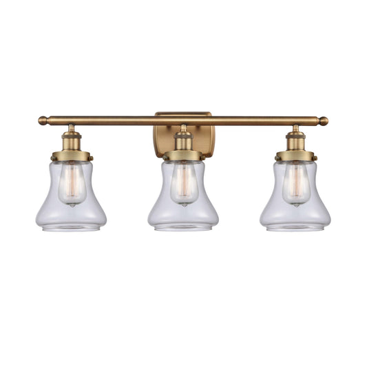 Innovations Bellmont 26.12in 3-Light Bath Vanity Light | Modern Transitional Brushed Brass and Clear Glass Schoolhouse Shade | Model 916-3W-BB-G192