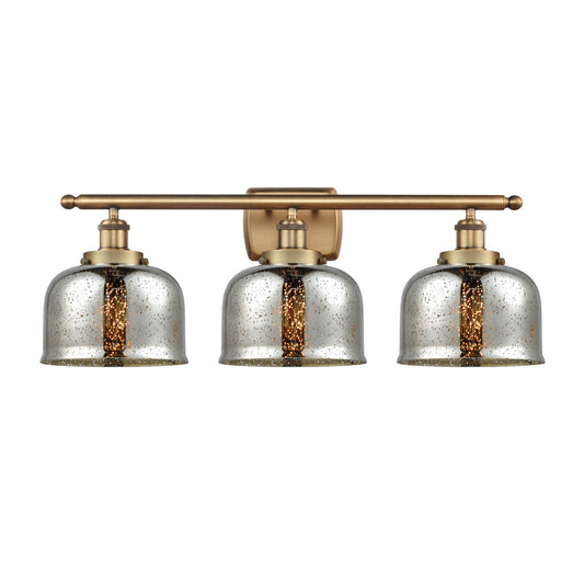 Innovations Bell 28in 3-Light Bath Vanity Light | Industrial Brushed Brass and Silver Plated Mercury Glass | Bathroom Vanity | Model 916-3W-BB-G78