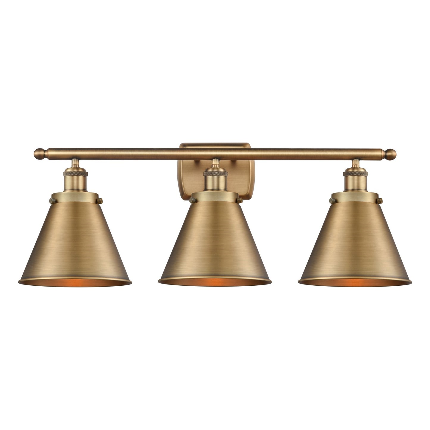 Innovations Appalachian 26in 3-Light Bath Vanity Light | Industrial Brushed Brass Steel and Brushed Brass Metal Shade | Model 916-3W-BB-M13-BB-LED