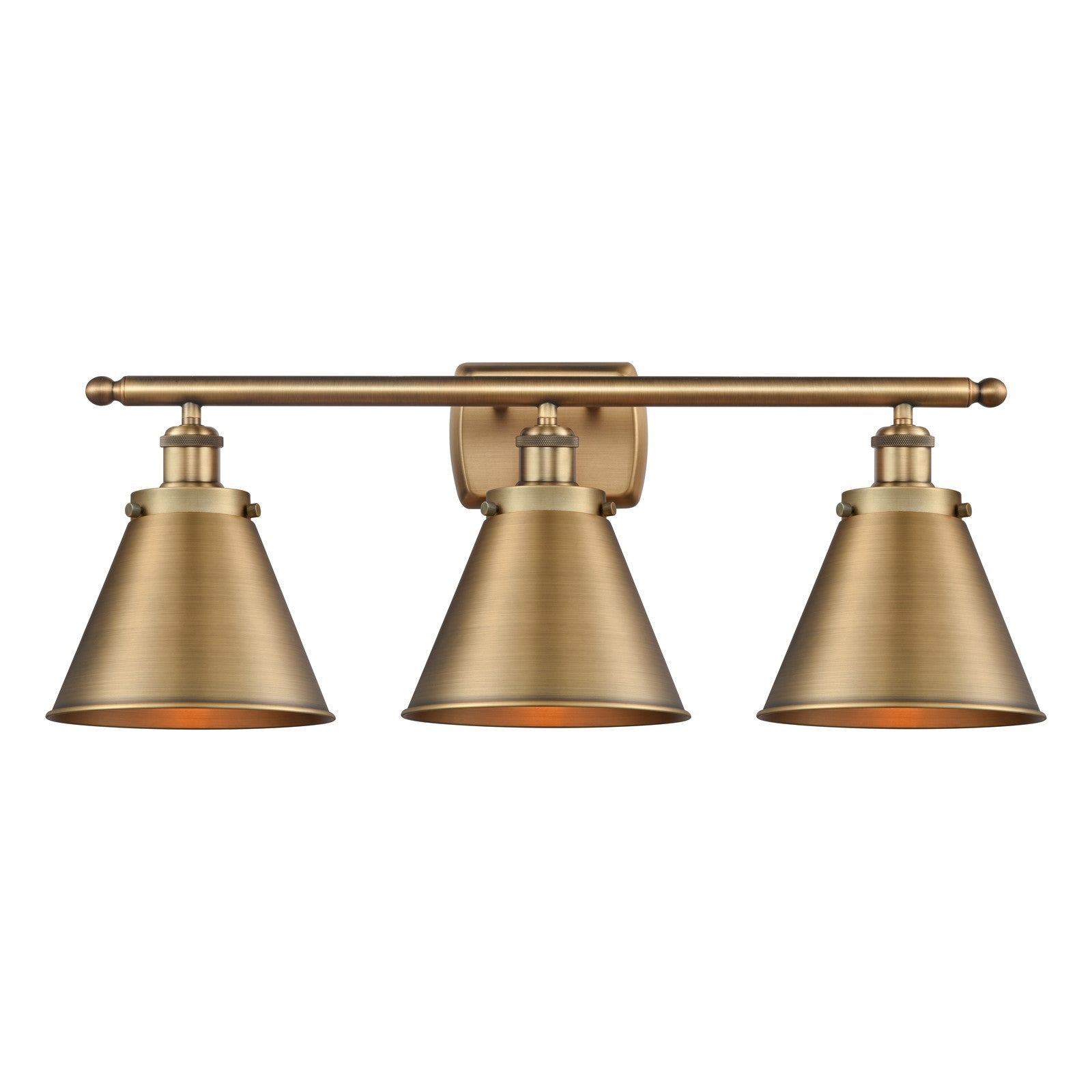 Innovations Appalachian 26in 3-Light Bath Vanity Light | Industrial Brushed Brass Steel and Brushed Brass Metal Shade | Model 916-3W-BB-M13-BB-LED