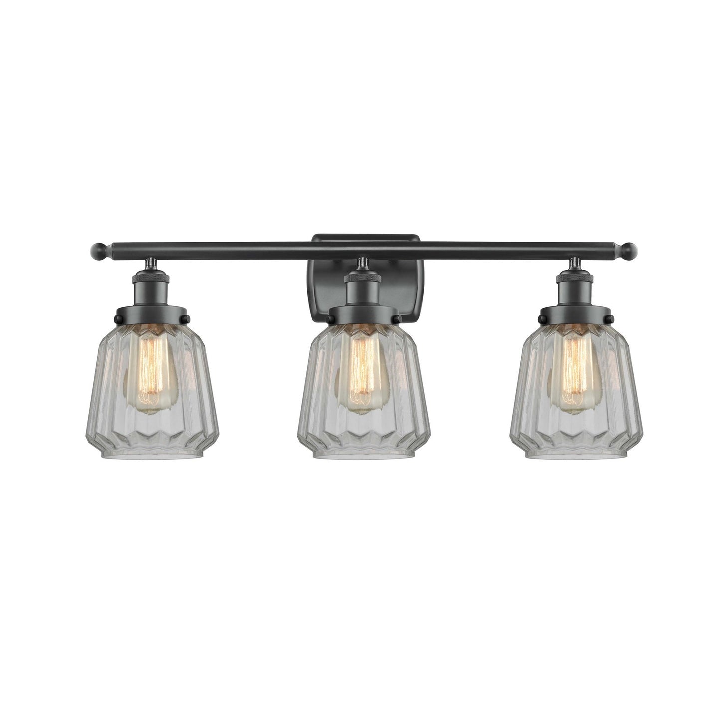 Innovations Chatham 27in 3-Light Bath Vanity Light | Modern Matte Black Steel and Clear Ribbed Glass | Bathroom Vanity | Model 916-3W-BK-G142