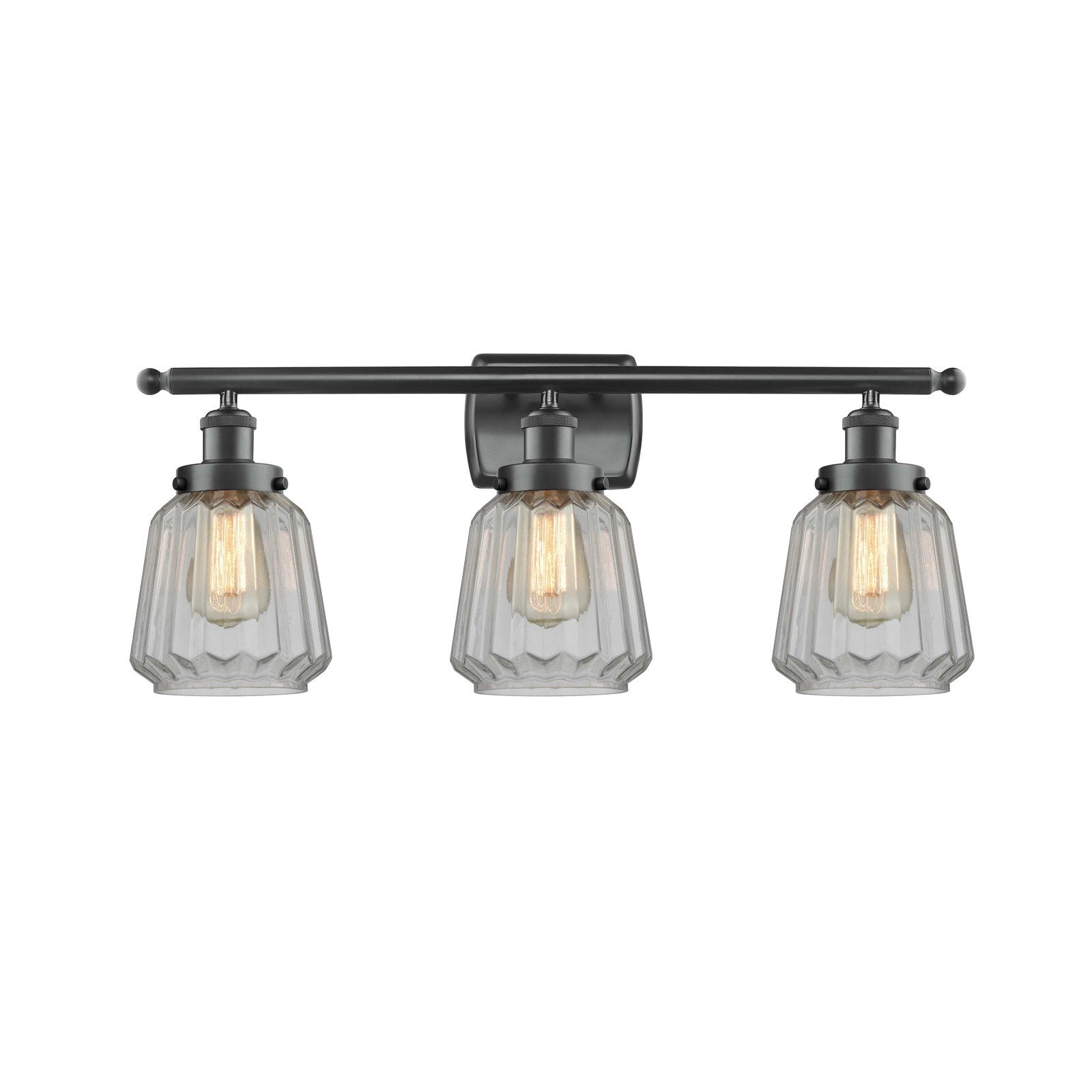 Innovations Chatham 27in 3-Light Bath Vanity Light | Modern Matte Black Steel and Clear Ribbed Glass | Bathroom Vanity | Model 916-3W-BK-G142