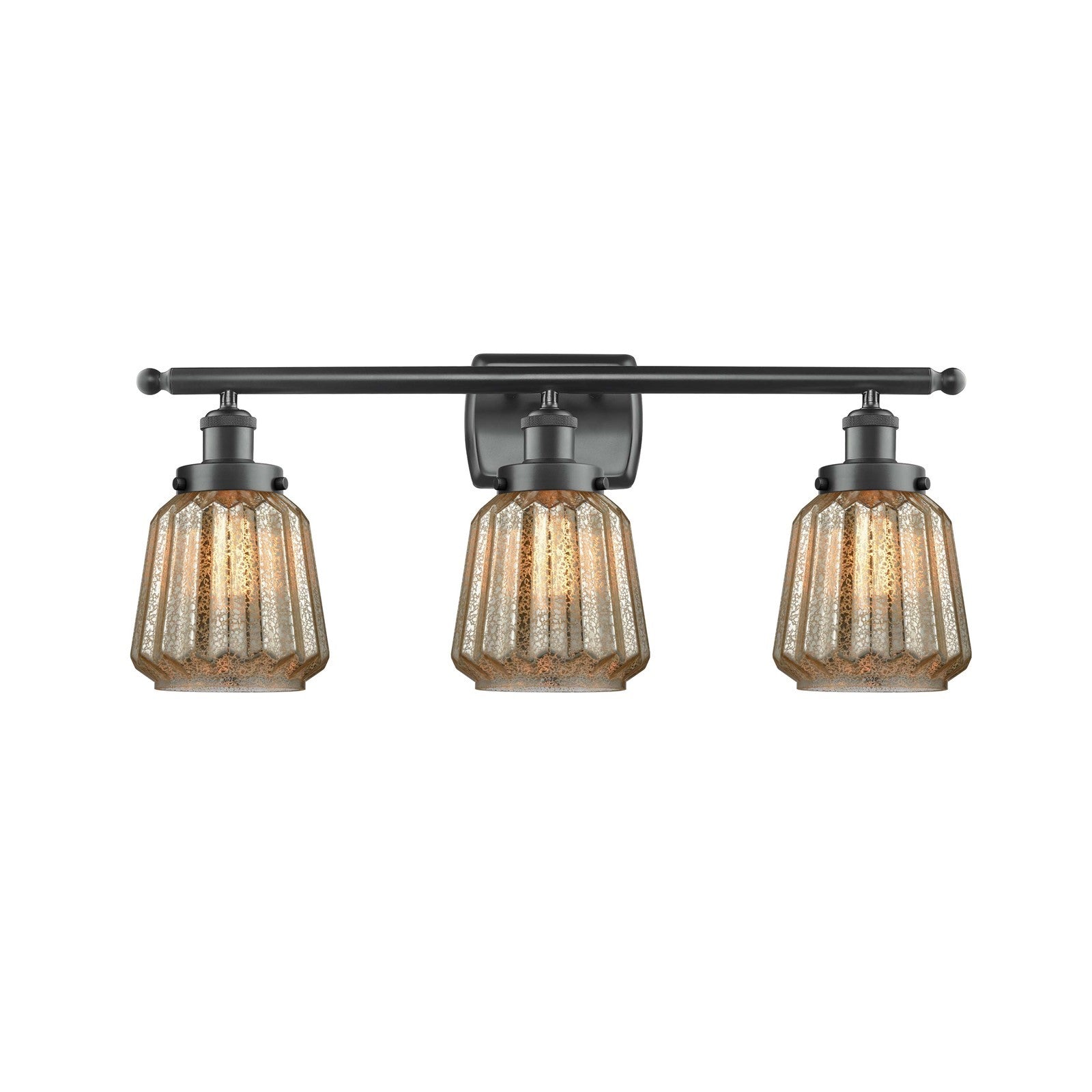 Innovations Chatham 27in 3-Light Bath Vanity Light | Modern Matte Black Steel and Mercury Ribbed Glass | Bathroom Vanity | Model 916-3W-BK-G146