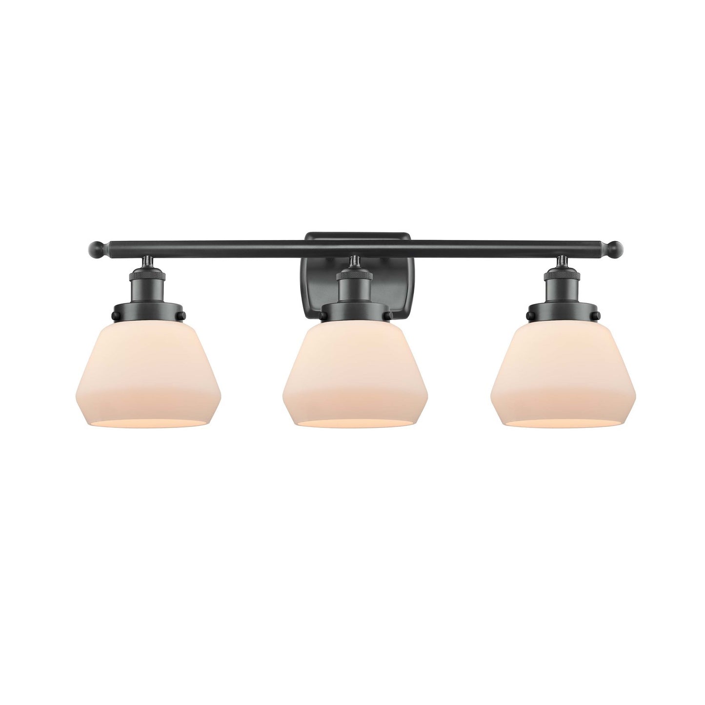 Innovations Fulton 27in 3-Light Bath Vanity Light | Modern Transitional Matte Black Steel and Frosted White Glass Cone Shade | Model 916-3W-BK-G171