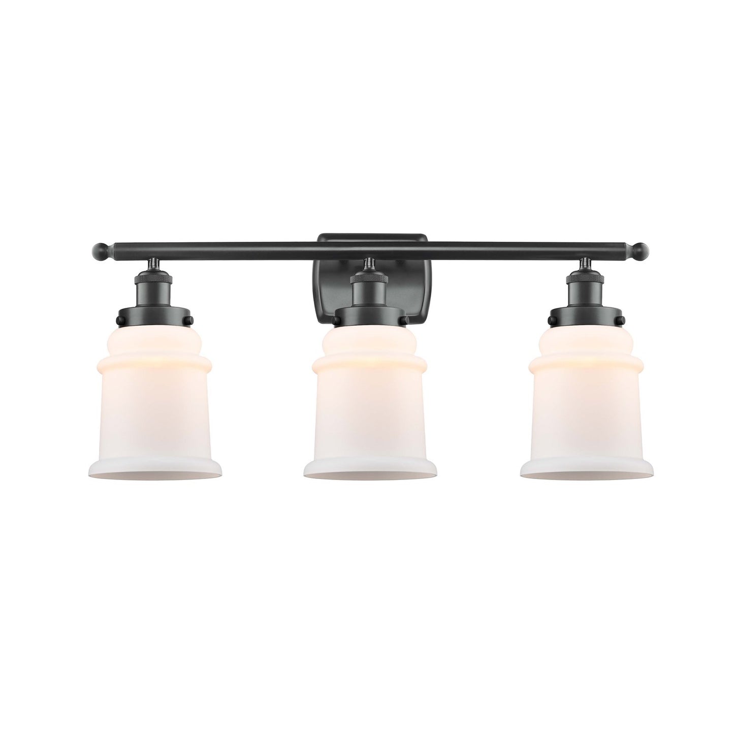 Innovations Canton 26in 3-Light Bath Vanity Light | Modern Transitional Matte Black Steel and Matte White Frosted Glass | Bathroom | Model 916-3W-BK-G181