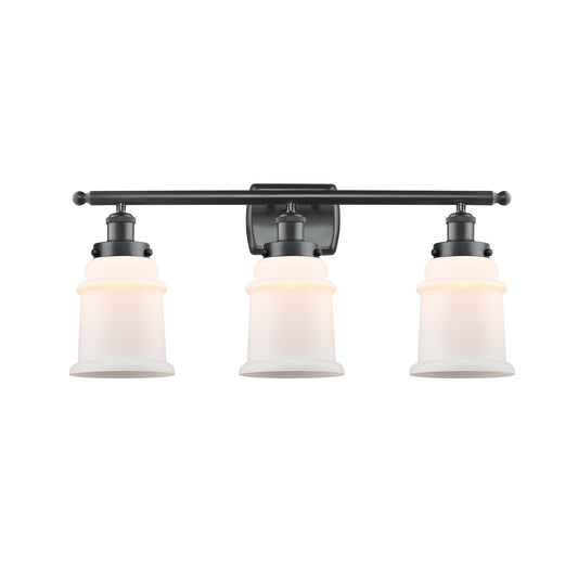 Innovations Canton 26in 3-Light Bath Vanity Light | Modern Transitional Matte Black Steel and Matte White Frosted Glass | Bathroom | Model 916-3W-BK-G181