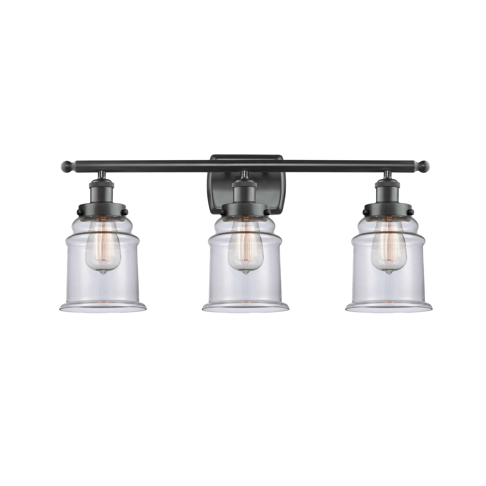 Innovations Canton 26in 3-Light Bath Vanity Light | Modern Transitional Matte Black Steel and Clear Glass | Bathroom Vanity | Model 916-3W-BK-G182