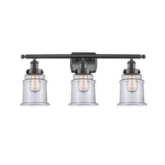 Innovations Canton 26in 3-Light Bath Vanity Light | Modern Transitional Matte Black Steel and Clear Glass | Bathroom Vanity | Model 916-3W-BK-G182
